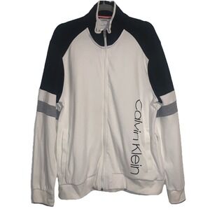 Calvin Klein Sweatshirt Tech Jersey Jacket Mens Large Full Zip White Black Logo